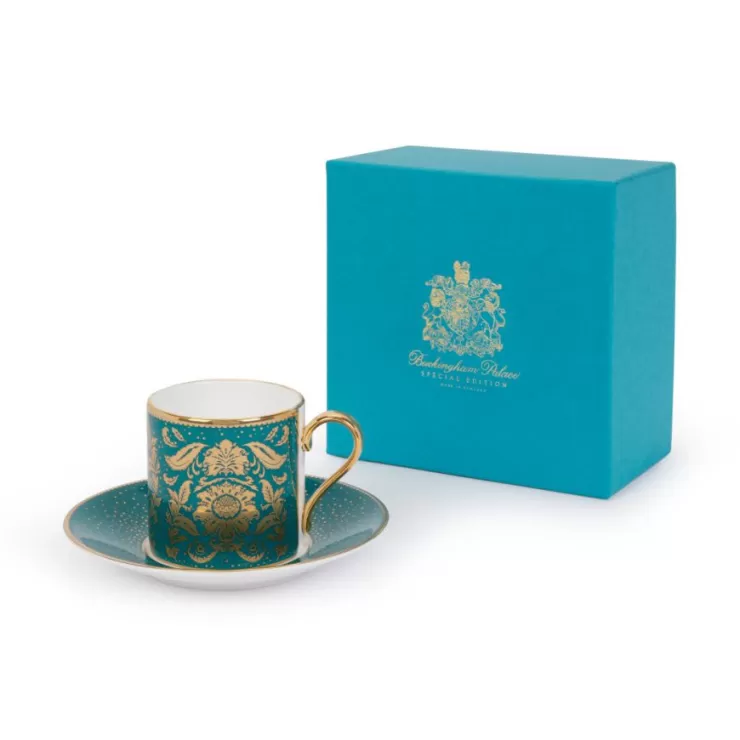 Royal Collection Shop Acanthus Teal Coffee Cup And Saucer* Cups & Saucers