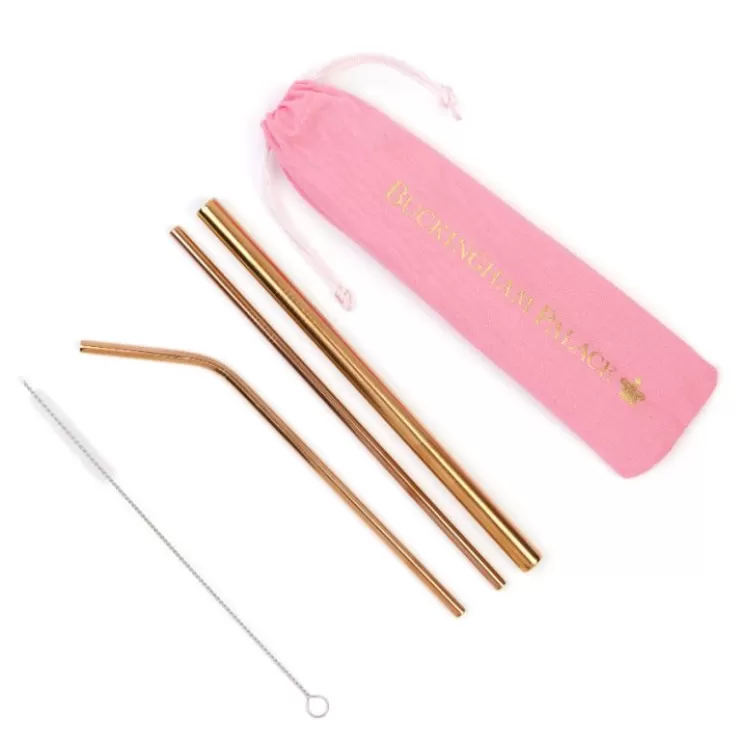 Royal Collection Shop Buckingham Palace Reusable Metal Straws In Pink Bag* Picnics