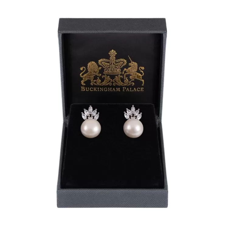 Royal Collection Shop Crown And Pearl Stud Earrings* Earrings